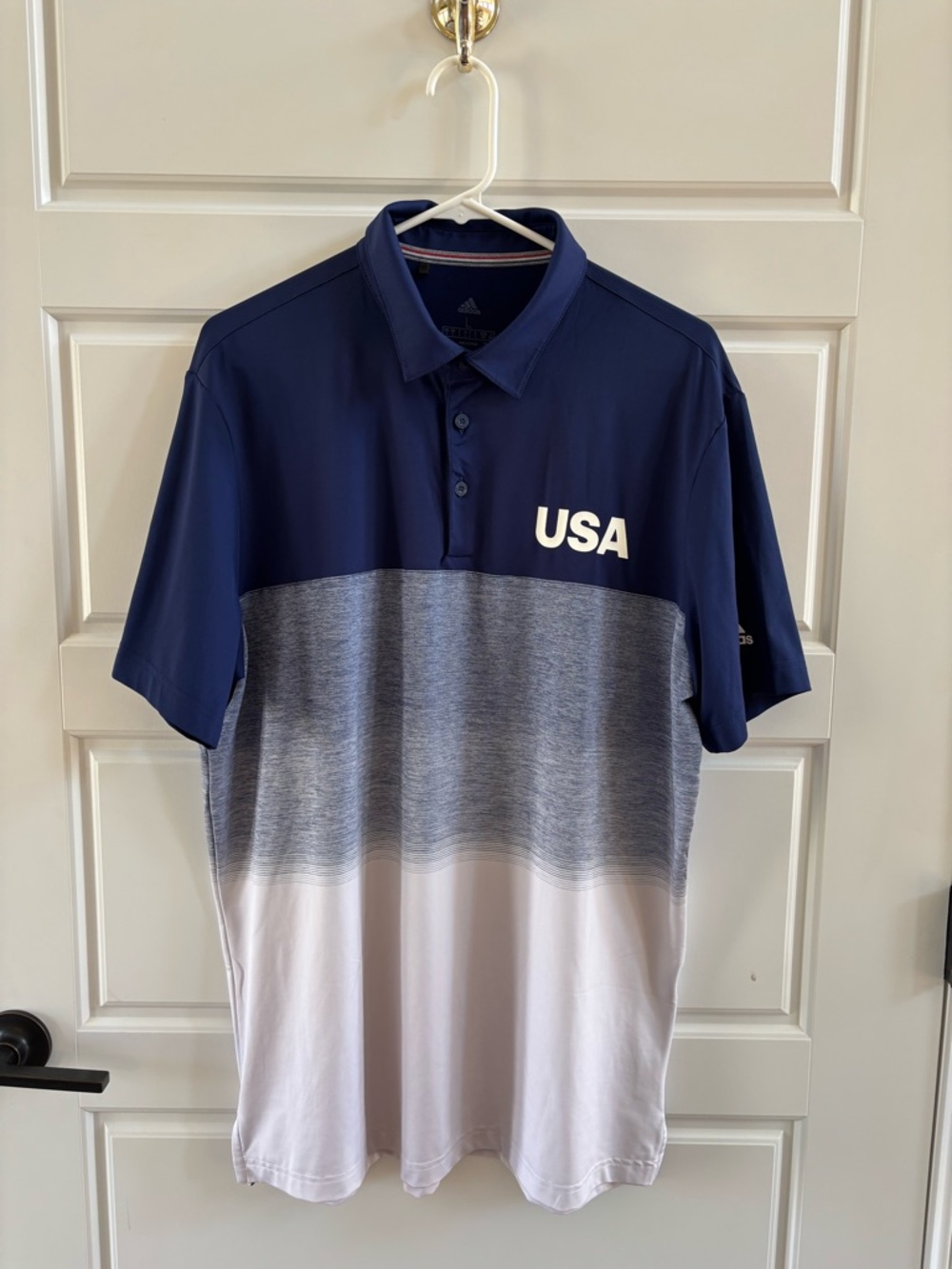 Adidas USA Golf Polo Shirt Blue Gray White Colorblock Men’s Size Large